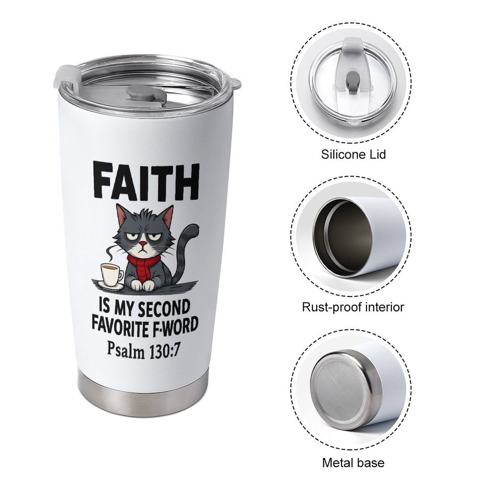 Funny Faith 20oz Insulated Stainless Steel Tumbler with Lid - ClaimedbyGodDesigns