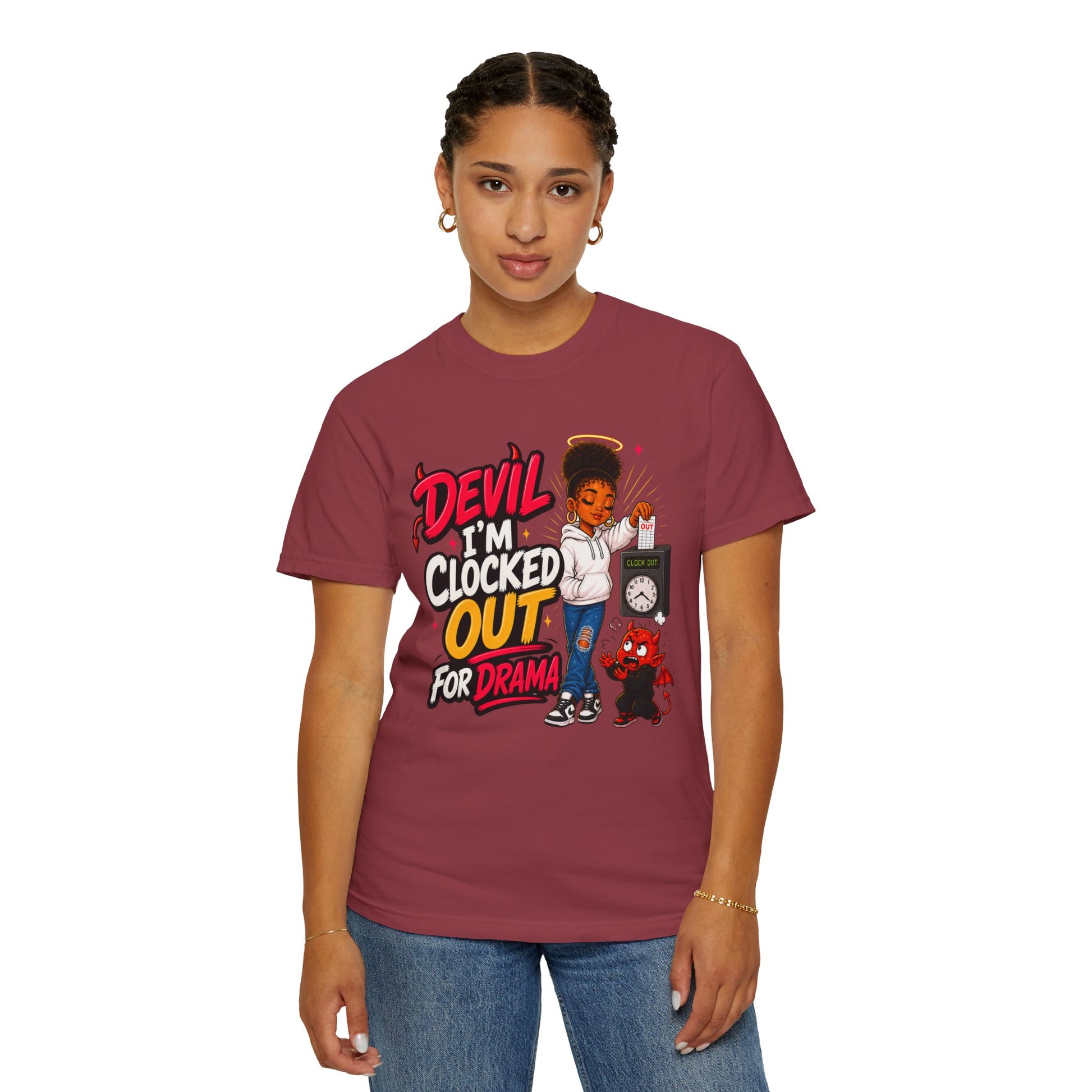 T-Shirt — "Devil I'm Clocked Out for Drama" Graphic Tee - ClaimedbyGodDesigns