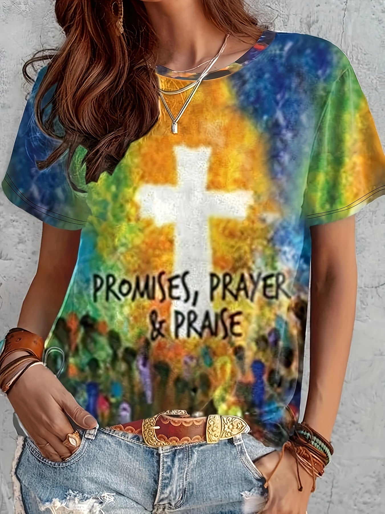 Promises Prayer & Praise Plus Size Women's Christian T-shirt claimedbygoddesigns