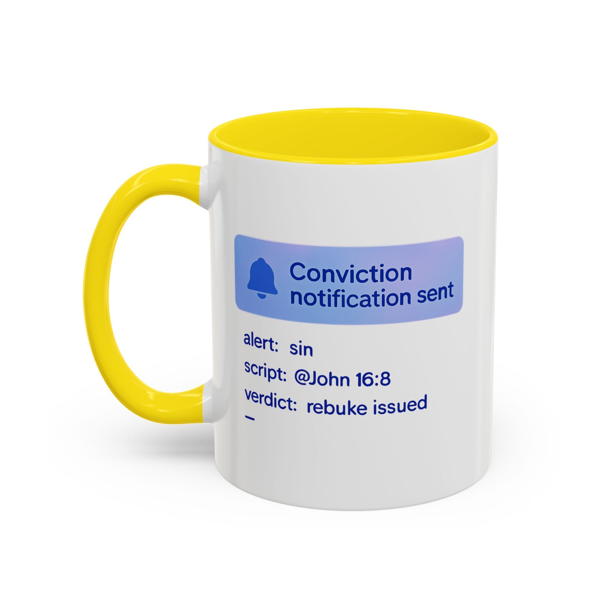 Conviction Notification Accent Coffee Mug - Unique Gift for Christians, Bible Study, Inspirational Drinkware, Alert and Verdict Theme - ClaimedbyGodDesigns