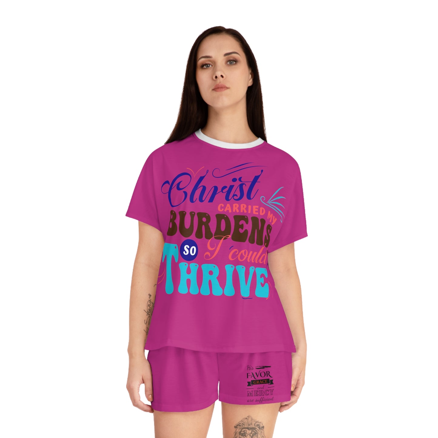 Christ Carried My Burdens So I Could Thrive Women's Christian Short Pajama Set Printify
