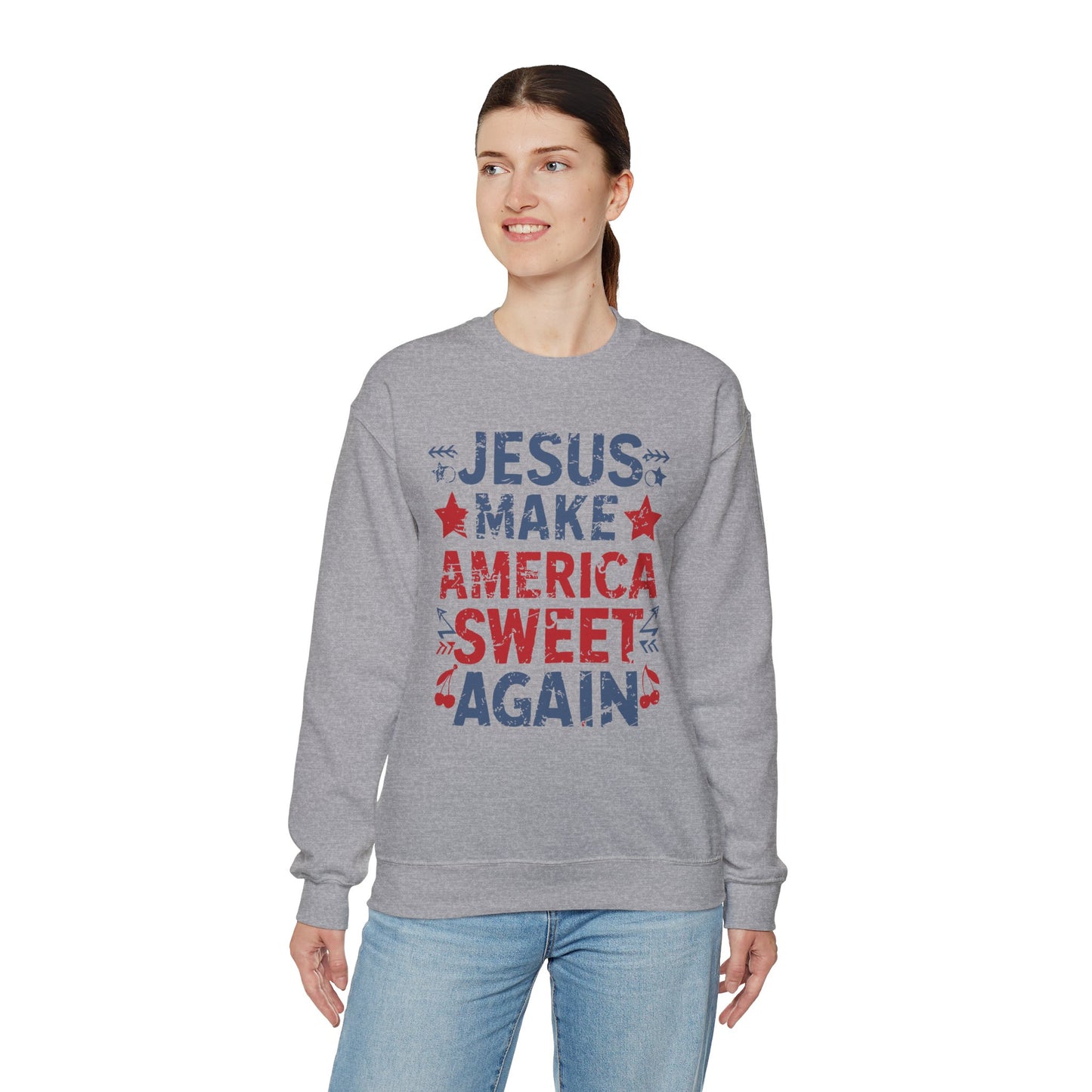 Jesus Make America Sweet Again Patriotic  Unisex Heavy Blend™ Crewneck Christian Sweatshirt