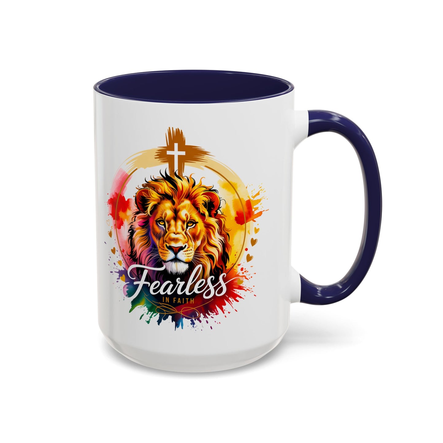 Fearless in Faith Lion Coffee Accent Mug - 11oz & 15oz Inspirational Drinkware
