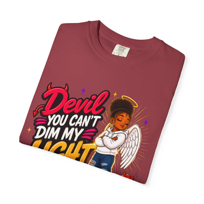 Devil You Can't Dim My Light T-Shirt — Afro Angel Graphic Tee