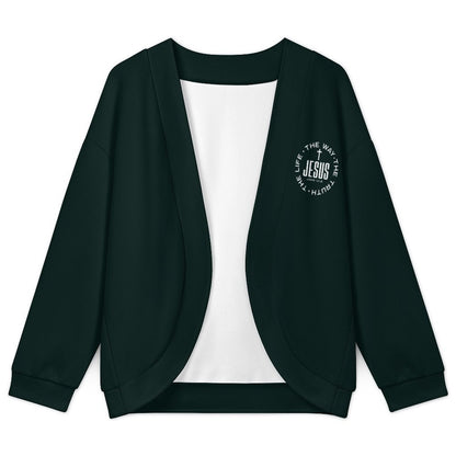 The Way The Truth The Life Christian Women's Drop Shoulder Cardigan - ClaimedbyGodDesigns