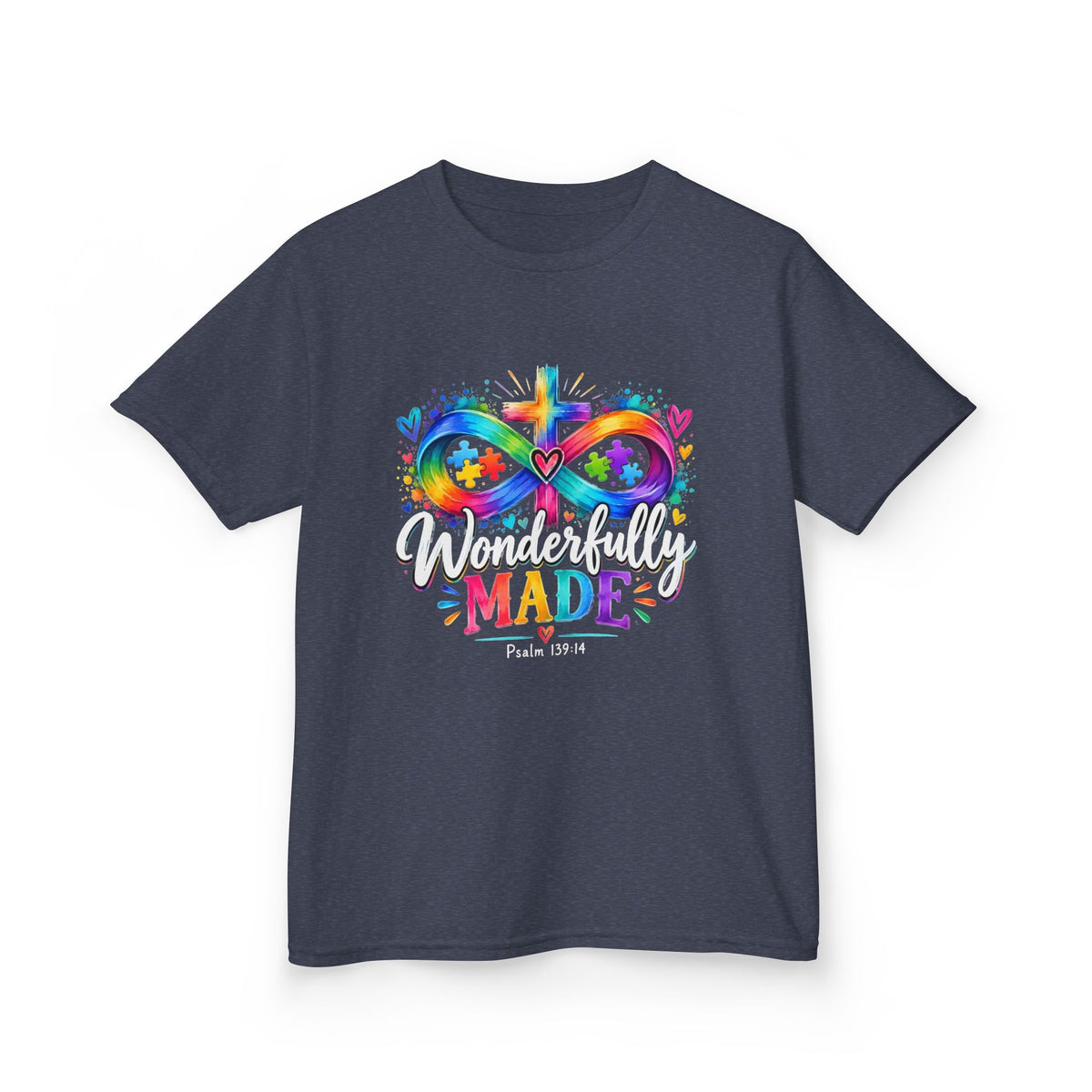 Youth Autism Awareness T-Shirt — Rainbow Infinity Heart "You’re Proud, You’re Made" Graphic Tee