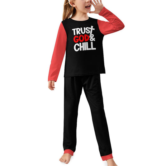 Trust Him And Chill Youth Christian Long Sleeve Pajamas - ClaimedbyGodDesigns