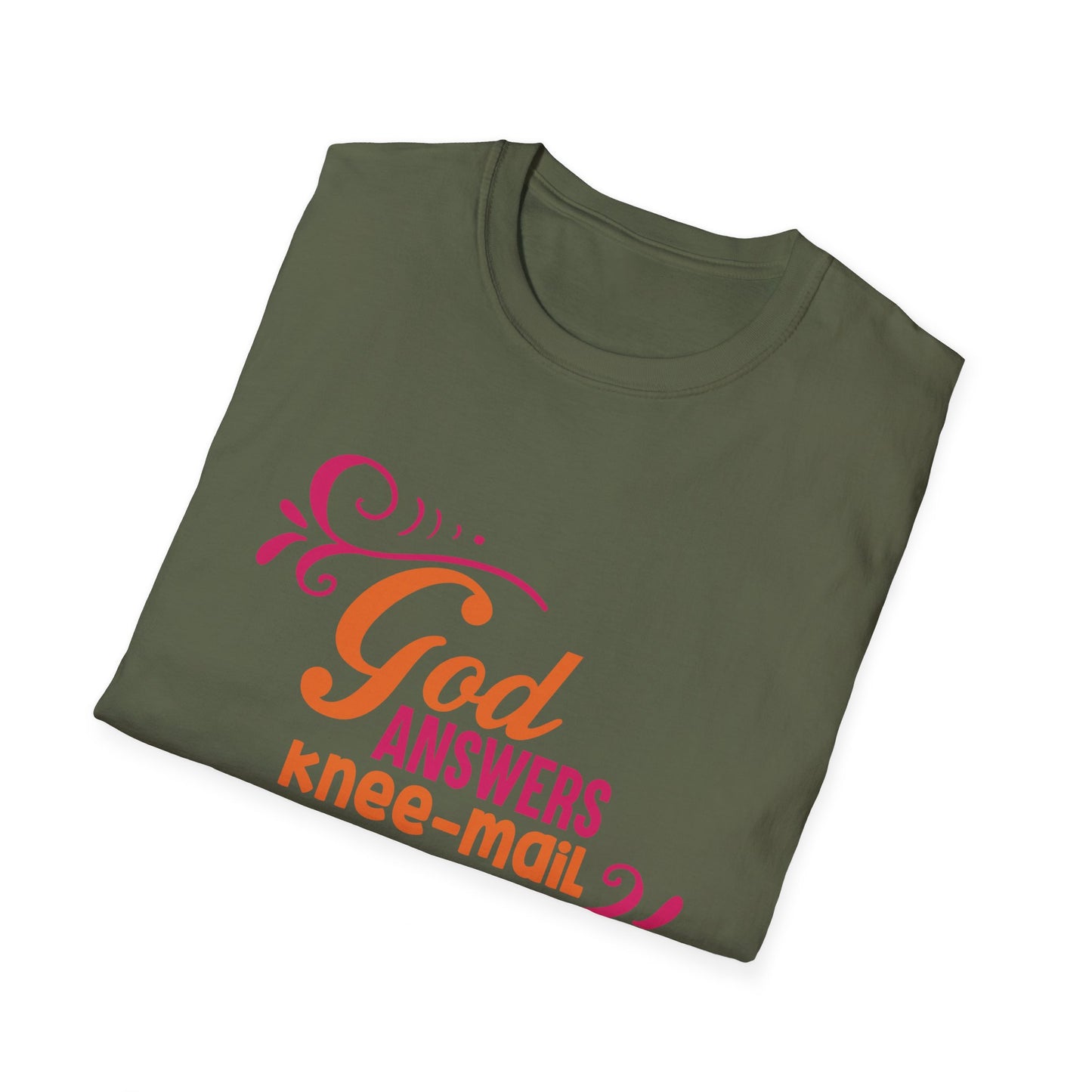 God Answers Knee Mail Funny Women's Christian T-shirt