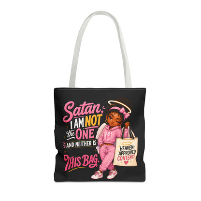 Tote Bag — "Satan I Am Not The One" Retro Angel Girl Tote (Heaven Approved Content) - ClaimedbyGodDesigns