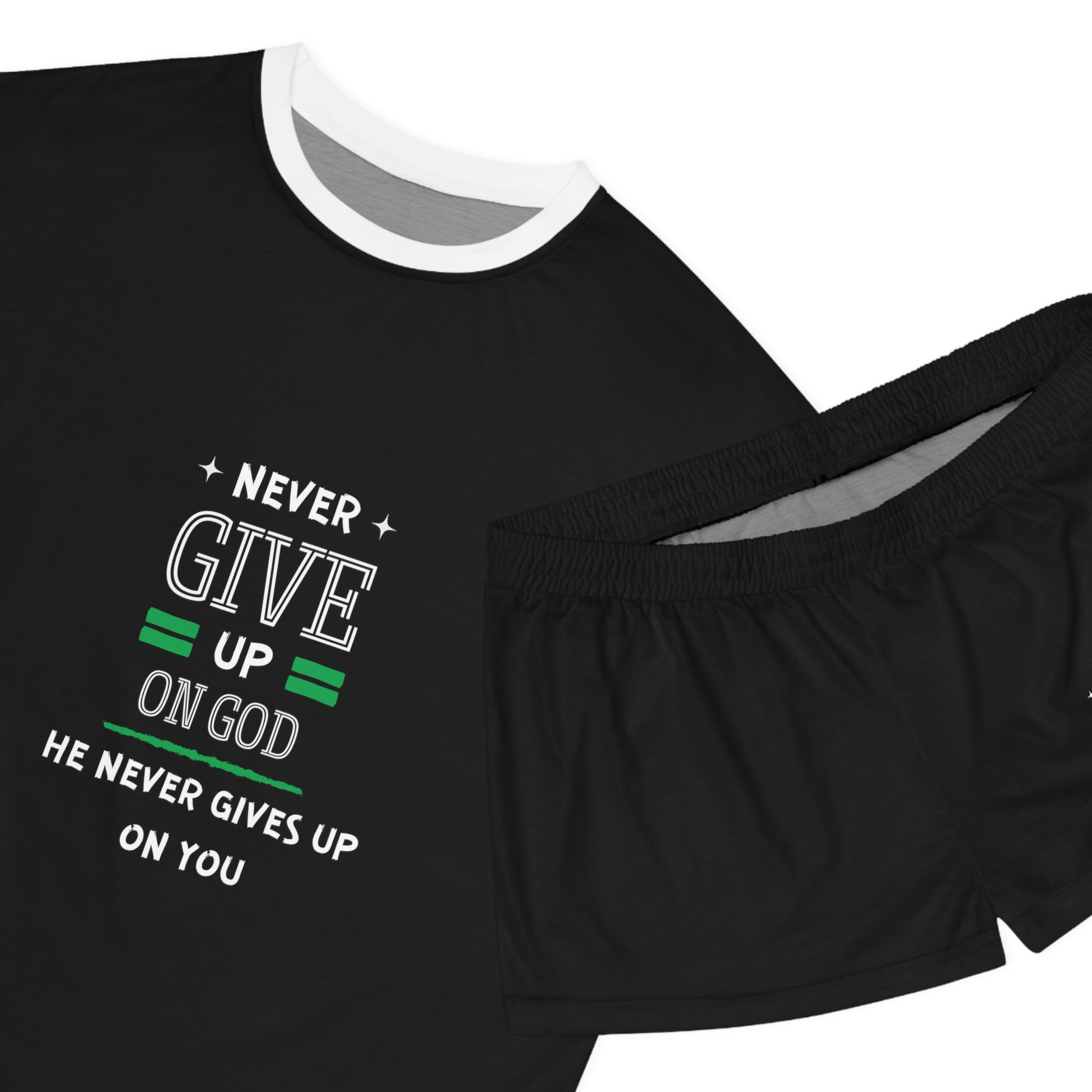 Never Give Up On God He Never Gives Up On You Women's Christian Short Pajama Set Printify