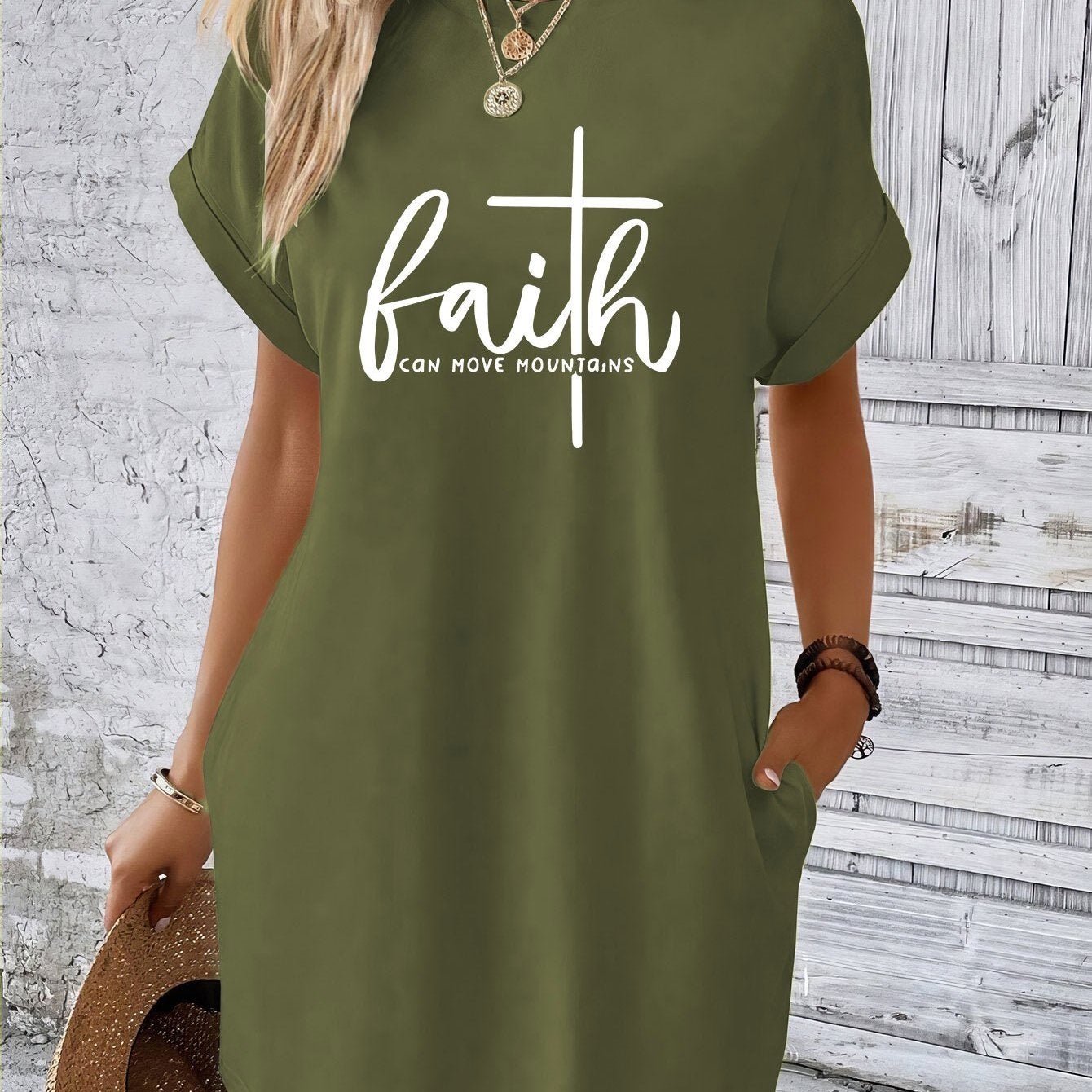 Faith Can Move Mountains Women's Christian T-shirt Casual Dresses claimedbygoddesigns