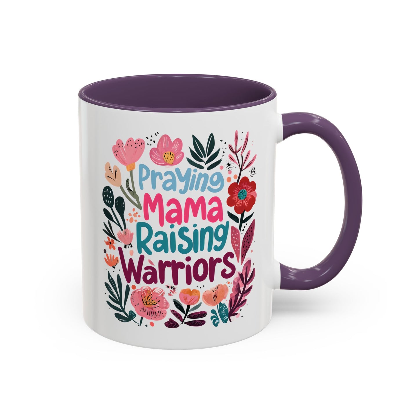 Floral Inspirational Coffee Accent Mug - Praying Mama Raising Warriors, Gift for Moms, Mother's Day Mug, Motivational Cup, Unique Kitchenware