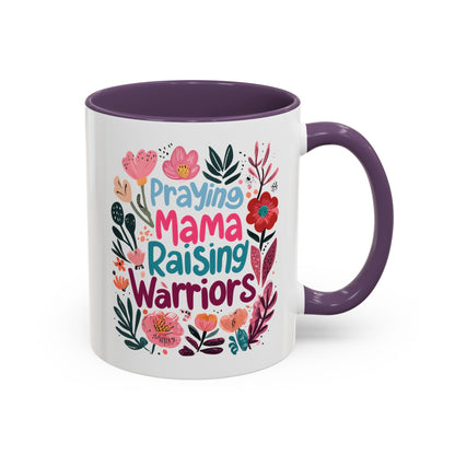 Floral Inspirational Coffee Accent Mug - Praying Mama Raising Warriors, Gift for Moms, Mother's Day Mug, Motivational Cup, Unique Kitchenware