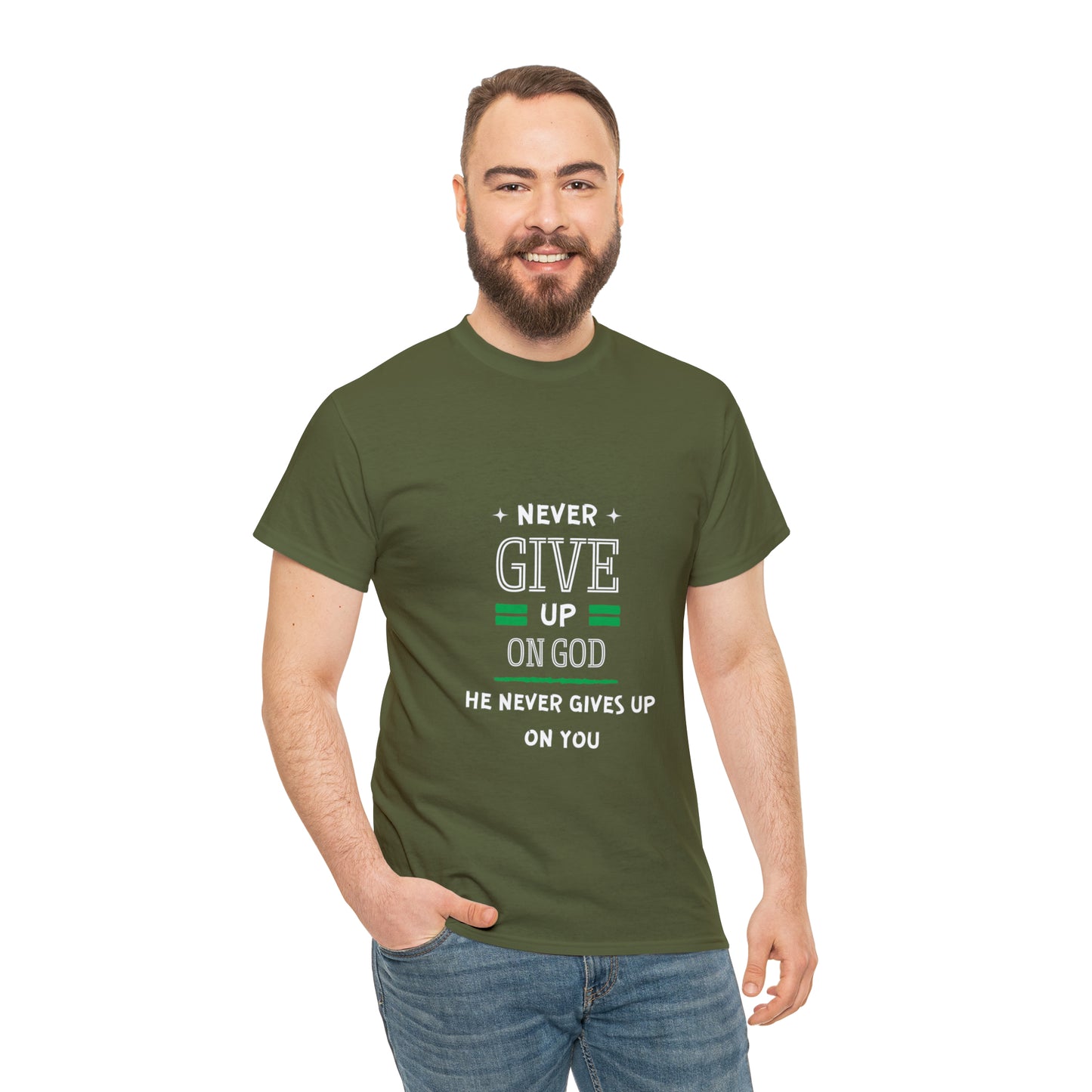 Never Give Up On God He Never Gives Up On You Unisex Heavy Cotton Tee Printify