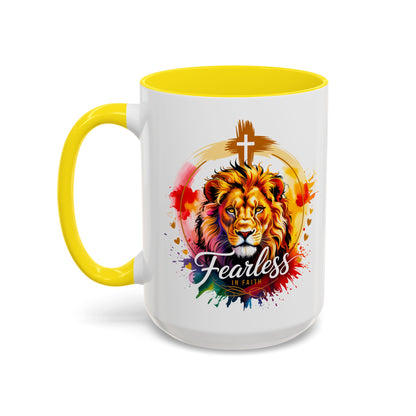 Fearless in Faith Lion Coffee Accent Mug - 11oz & 15oz Inspirational Drinkware