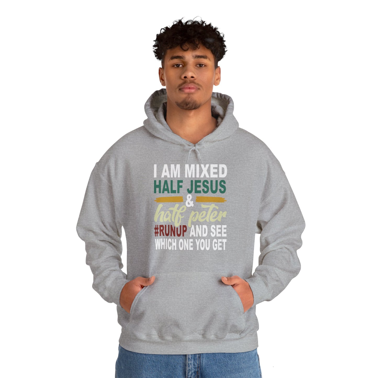 Half Jesus Half Peter Funny Men's Christian Hooded Pullover Sweatshirt