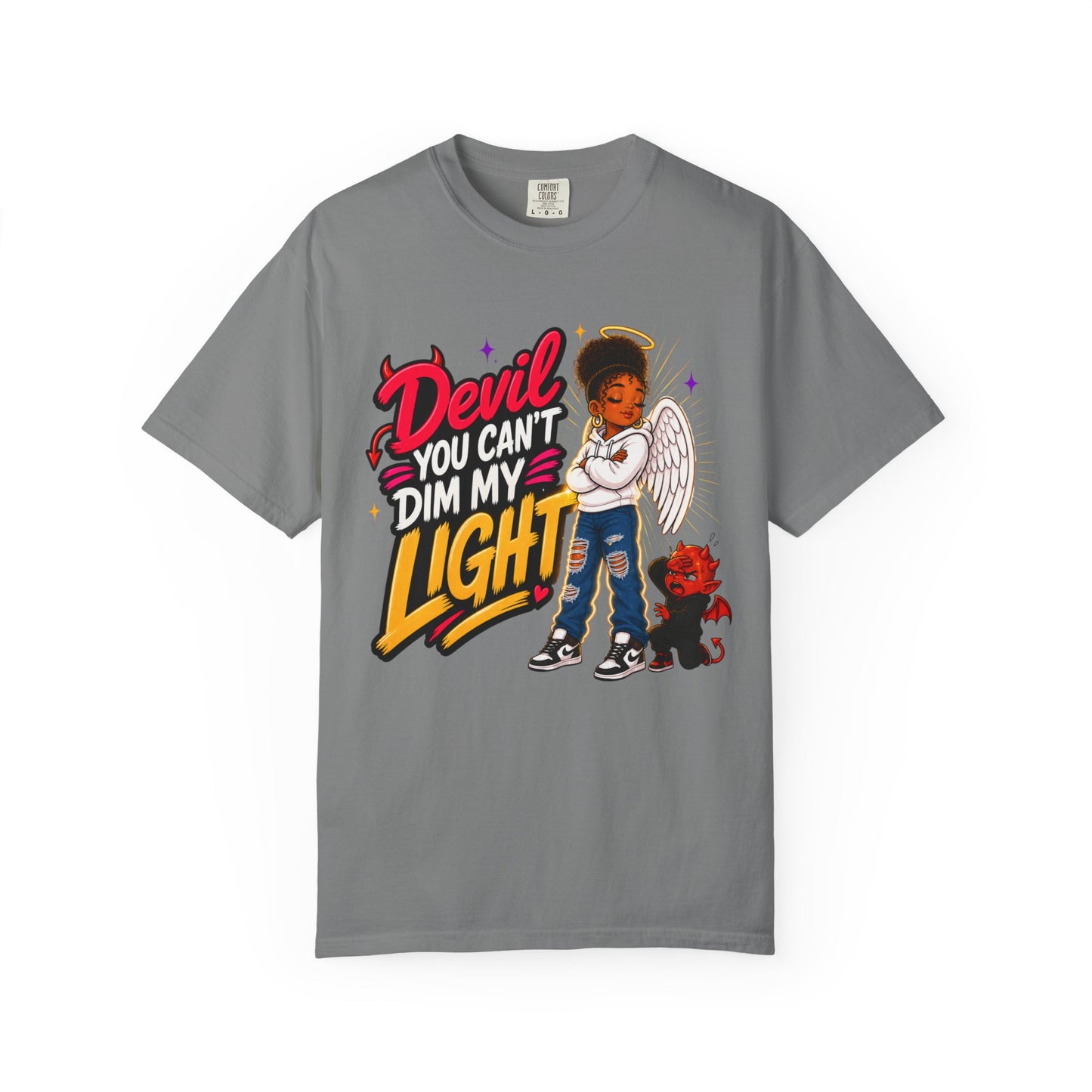 Devil You Can't Dim My Light T-Shirt — Afro Angel Graphic Tee