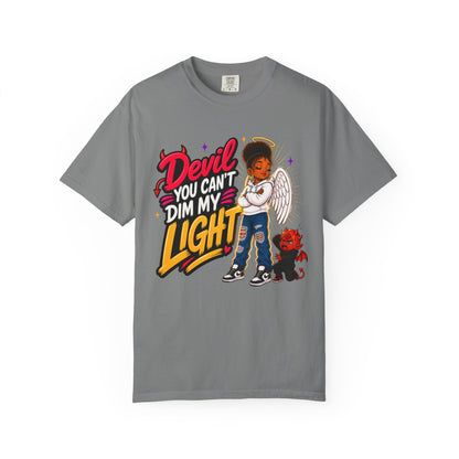 Devil You Can't Dim My Light T-Shirt — Afro Angel Graphic Tee