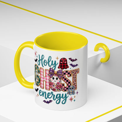 Accent Christian Coffee Mug — "Holy Ghost Energy" Halloween Cute Spooky Ceramic Mug (11/15oz)