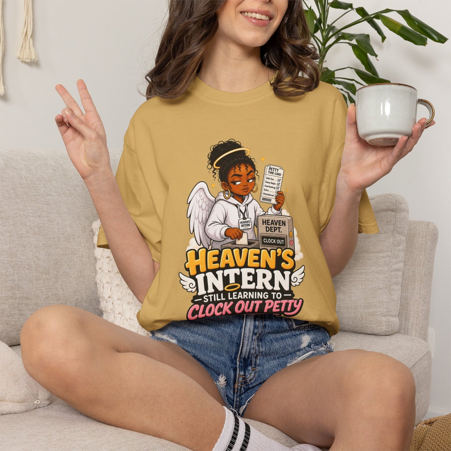 Heaven's Intern T-shirt – Funny Angel Nurse Tee ('Still Learning to Clock Out Petty') - ClaimedbyGodDesigns