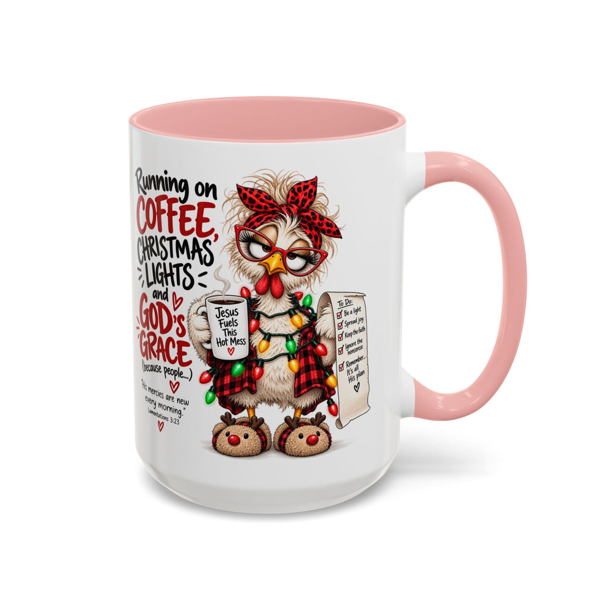 Running on Coffee, Christmas Lights and God’s Grace Christmas Mug