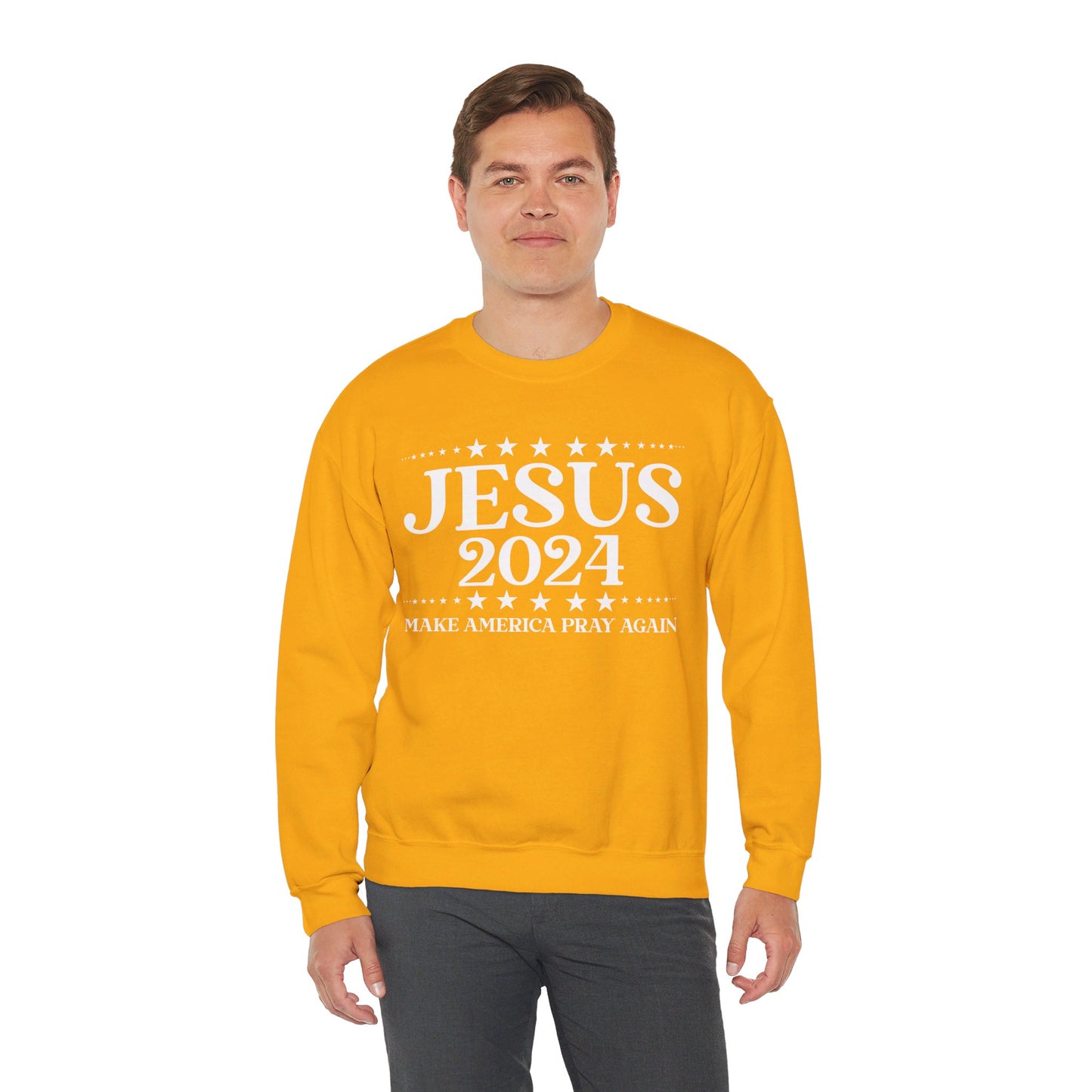 Jesus 2024 Make America Pray Again   Unisex Heavy Blend™ Crewneck Christian Sweatshirt