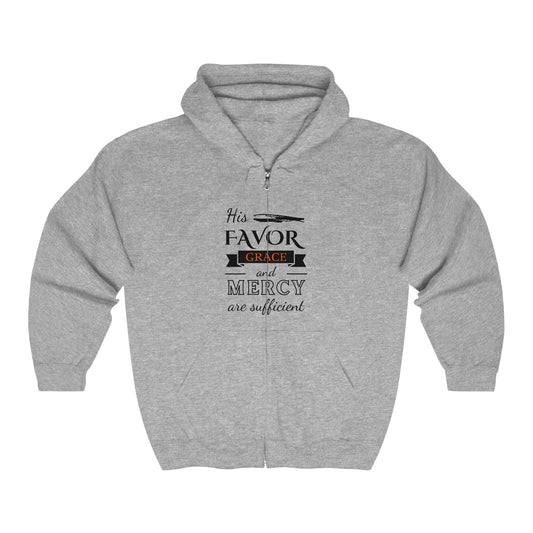His Favor Grace & Mercy Are Sufficient Unisex Heavy Blend Full Zip Hooded Sweatshirt