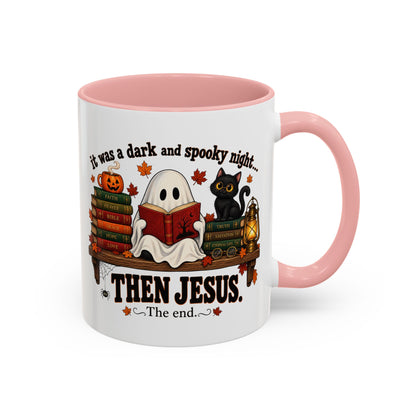 Halloween Christian Coffee Mug — “It Was a Dark and Spooky Night… Then Jesus” Accent Mug