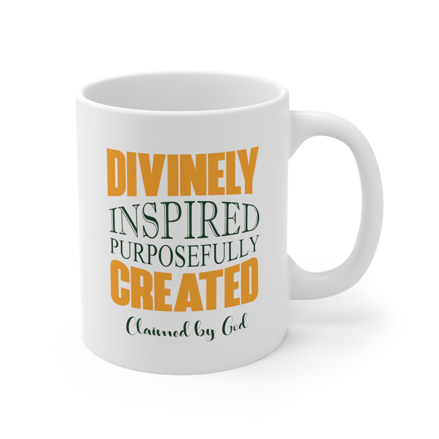 Divinely Inspired Purposefully Created Christian White Ceramic Mug 11oz (double sided print)