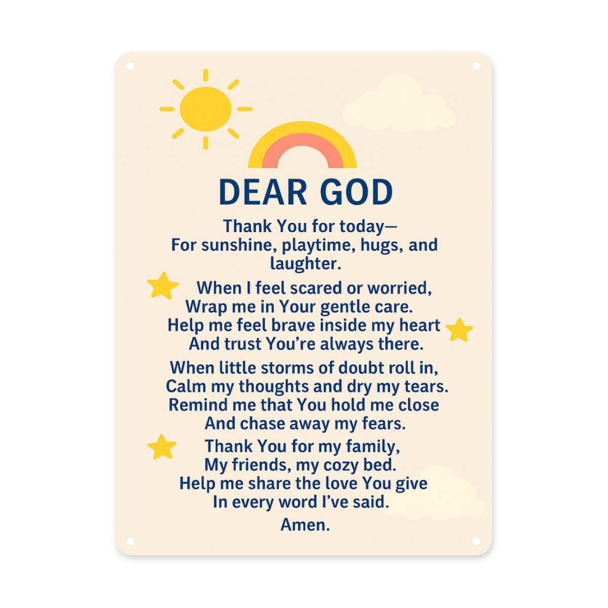 Dear Heavenly Father Prayer For Kids Christian Metal Sign Decor - ClaimedbyGodDesigns