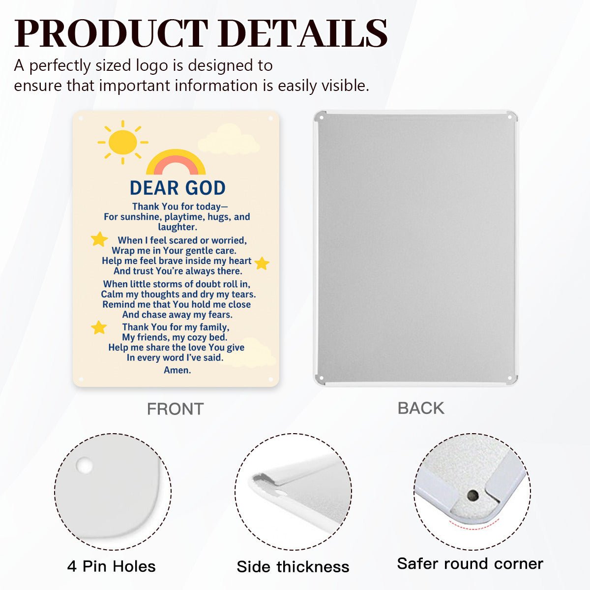 Dear Heavenly Father Prayer For Kids Christian Metal Sign Decor - ClaimedbyGodDesigns