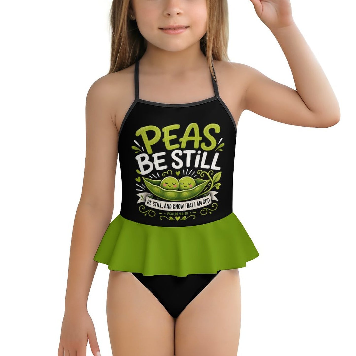 Peas Be Still Kids One‑Piece Ruffle Strap Christian Swimsuit