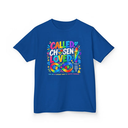 Youth Autism Awareness T-Shirt — "Called Chosen Loved" Colorful Faith Tee