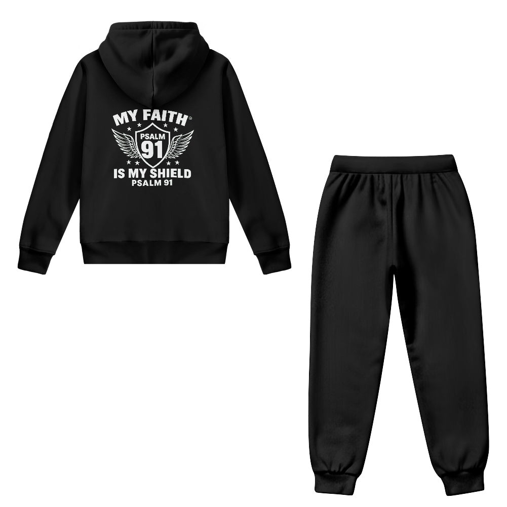 My Faith Is My Shield Youth Christian Zippered Sportswear Outfit - ClaimedbyGodDesigns