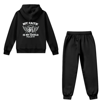 My Faith Is My Shield Youth Christian Zippered Sportswear Outfit - ClaimedbyGodDesigns