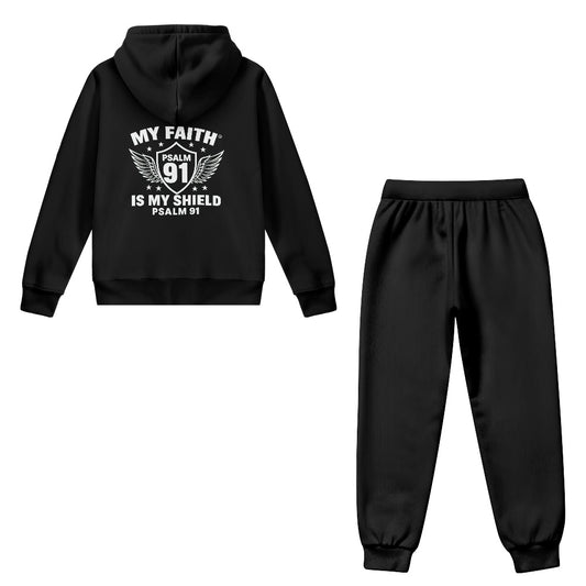 My Faith Is My Shield Youth Christian Zippered Sportswear Outfit - ClaimedbyGodDesigns