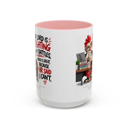 Inspirational Accent Coffee Mug — “The Lord Is Fighting My Battles” Faith Quote (11/15oz)