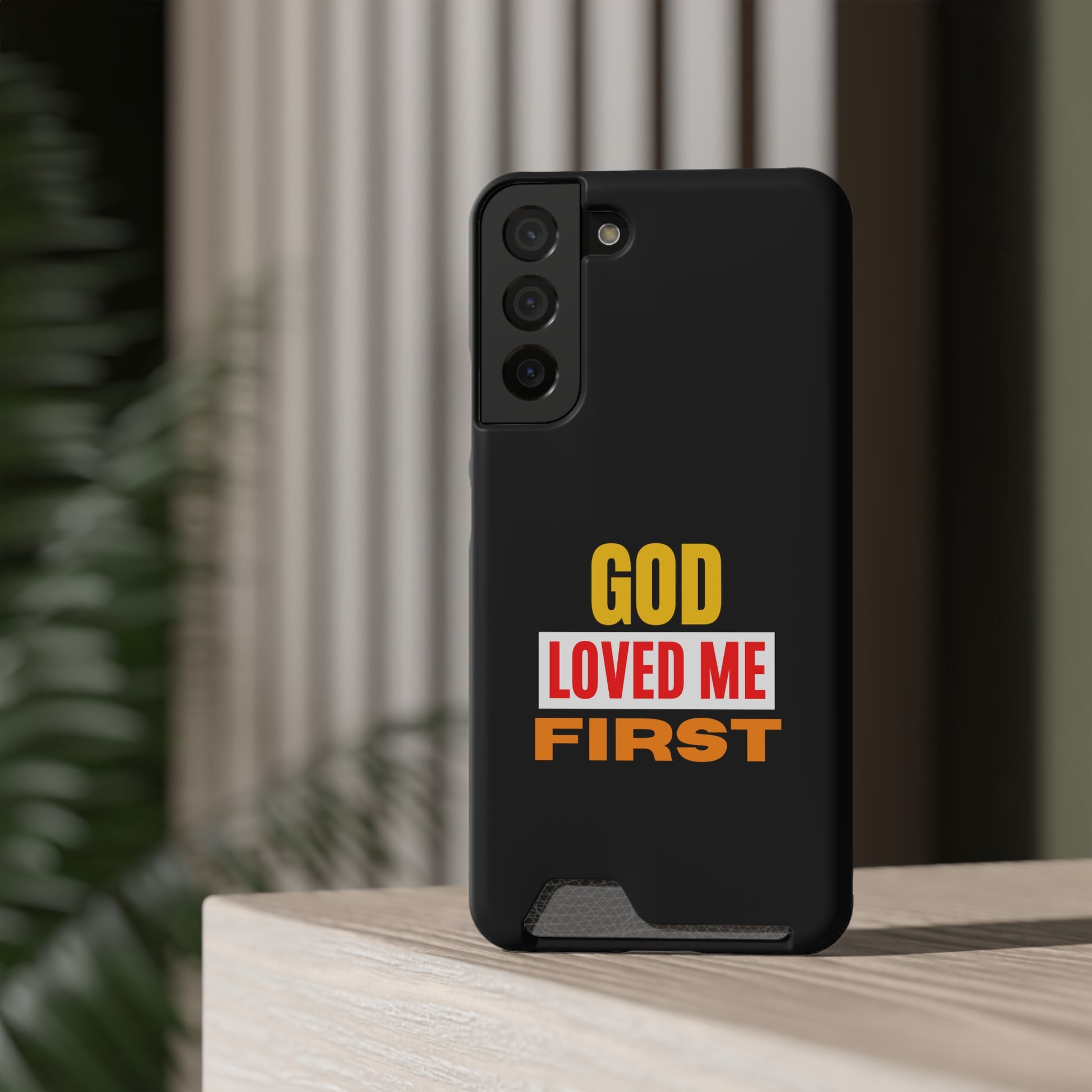 God Love Me First Christian Phone Case With Card Holder Printify