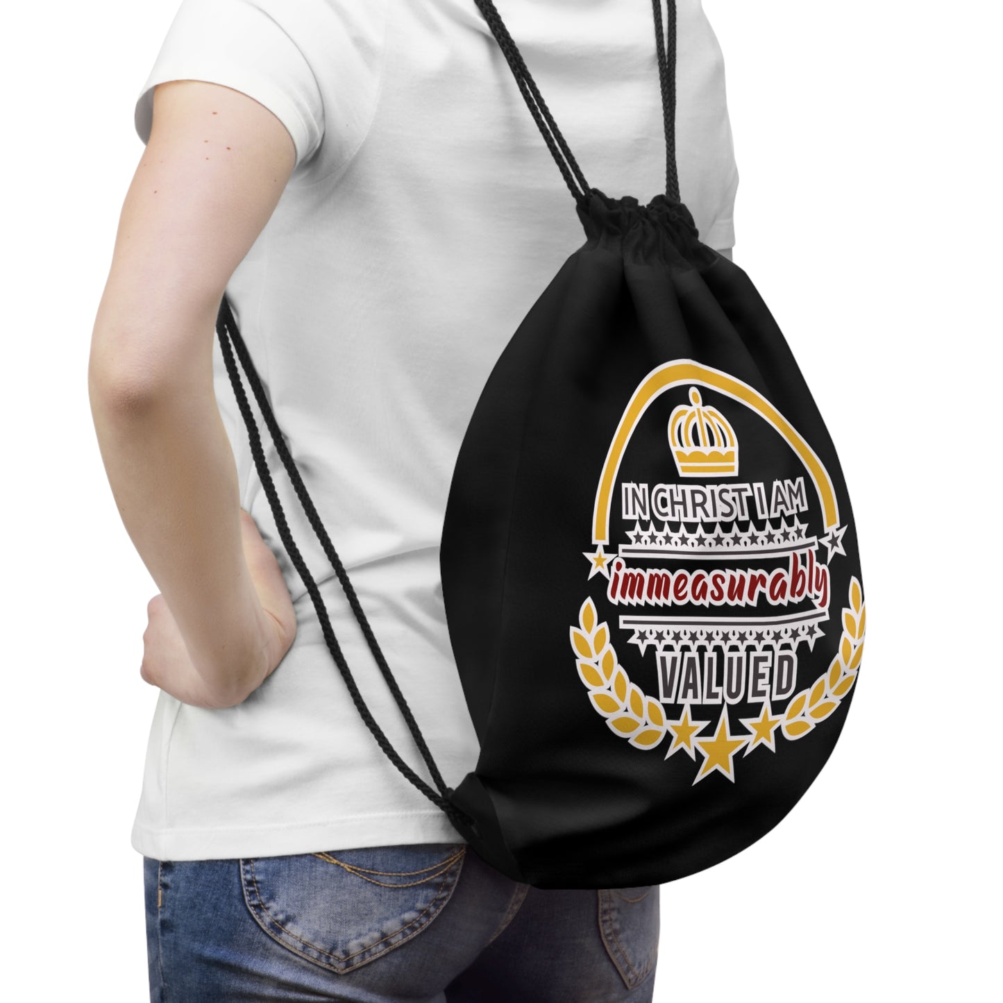 In Christ I Am Immeasurably Valued Drawstring Bag