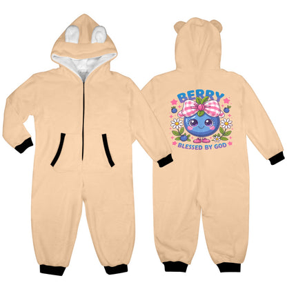 Berry Blessed One-Piece Zip up Hooded Christian Pajamas for Little Kids (toddler)