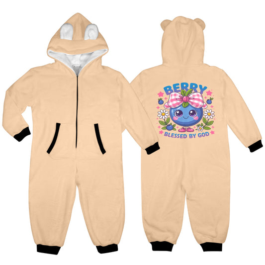Berry Blessed One-Piece Zip up Hooded Christian Pajamas for Little Kids (toddler)