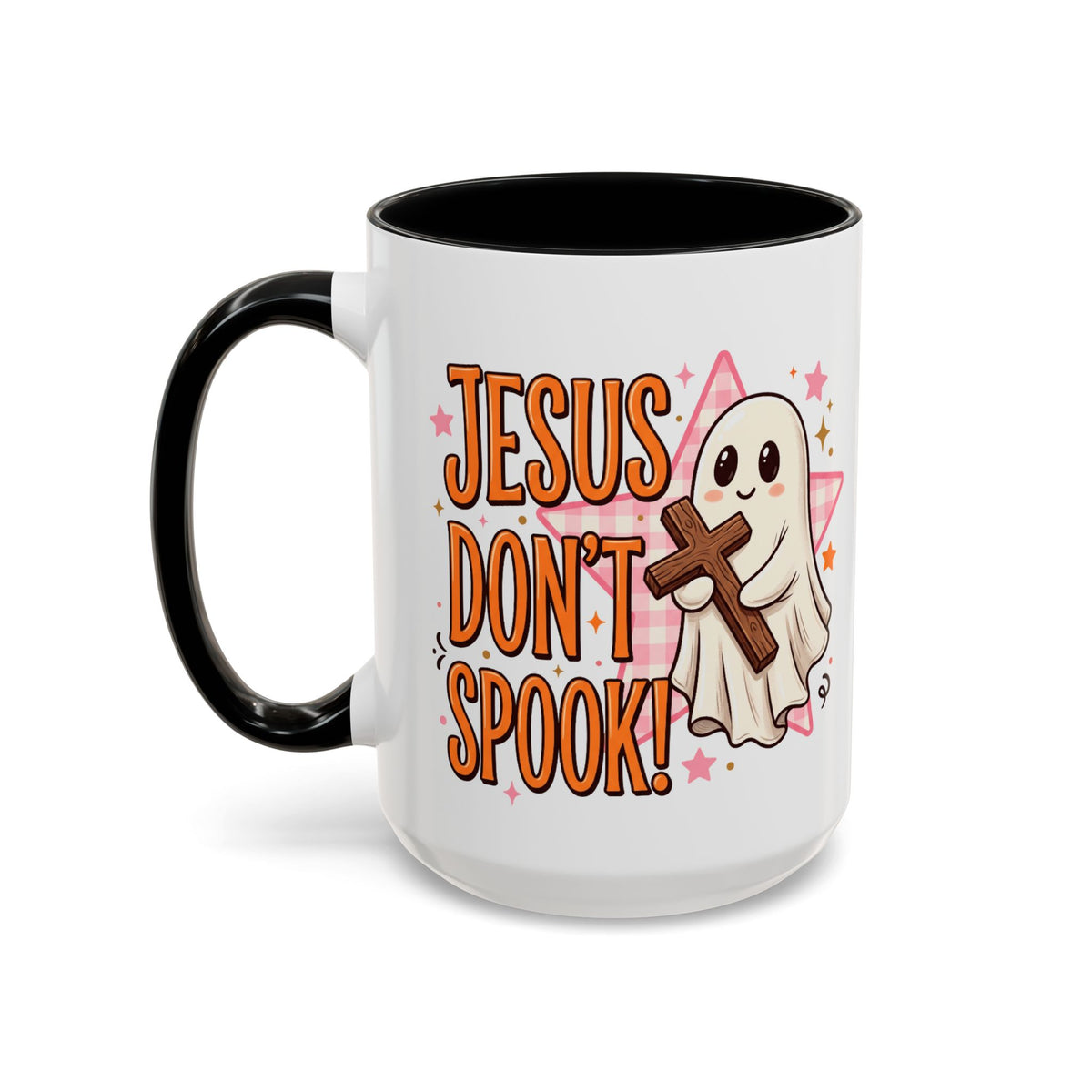 Accent Coffee Mug — "Jesus Don't Spook!" Cute Ghost Christian Coffee Mug (11/15oz)