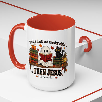 Halloween Christian Coffee Mug — “It Was a Dark and Spooky Night… Then Jesus” Accent Mug