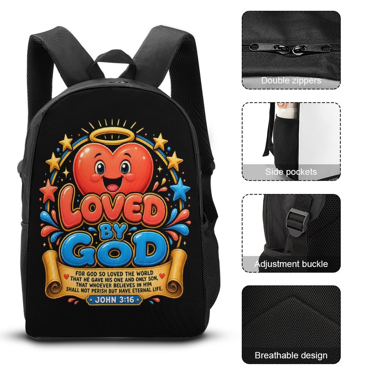 Loved By God Christian 3 PCS Bag Set (Backpack, Lunch Bag and Pencil Case) - ClaimedbyGodDesigns