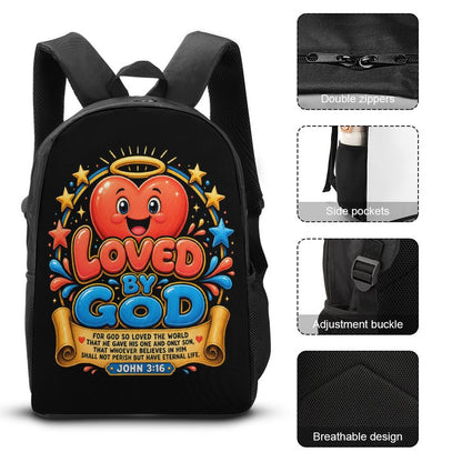 Loved By God Christian 3 PCS Bag Set (Backpack, Lunch Bag and Pencil Case) - ClaimedbyGodDesigns
