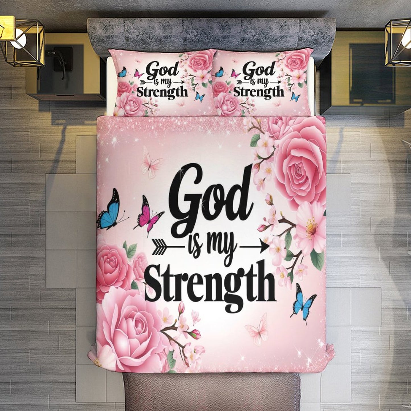He Is My Strength 3 - Piece Christian Comforter Bedding Set - ClaimedbyGodDesigns