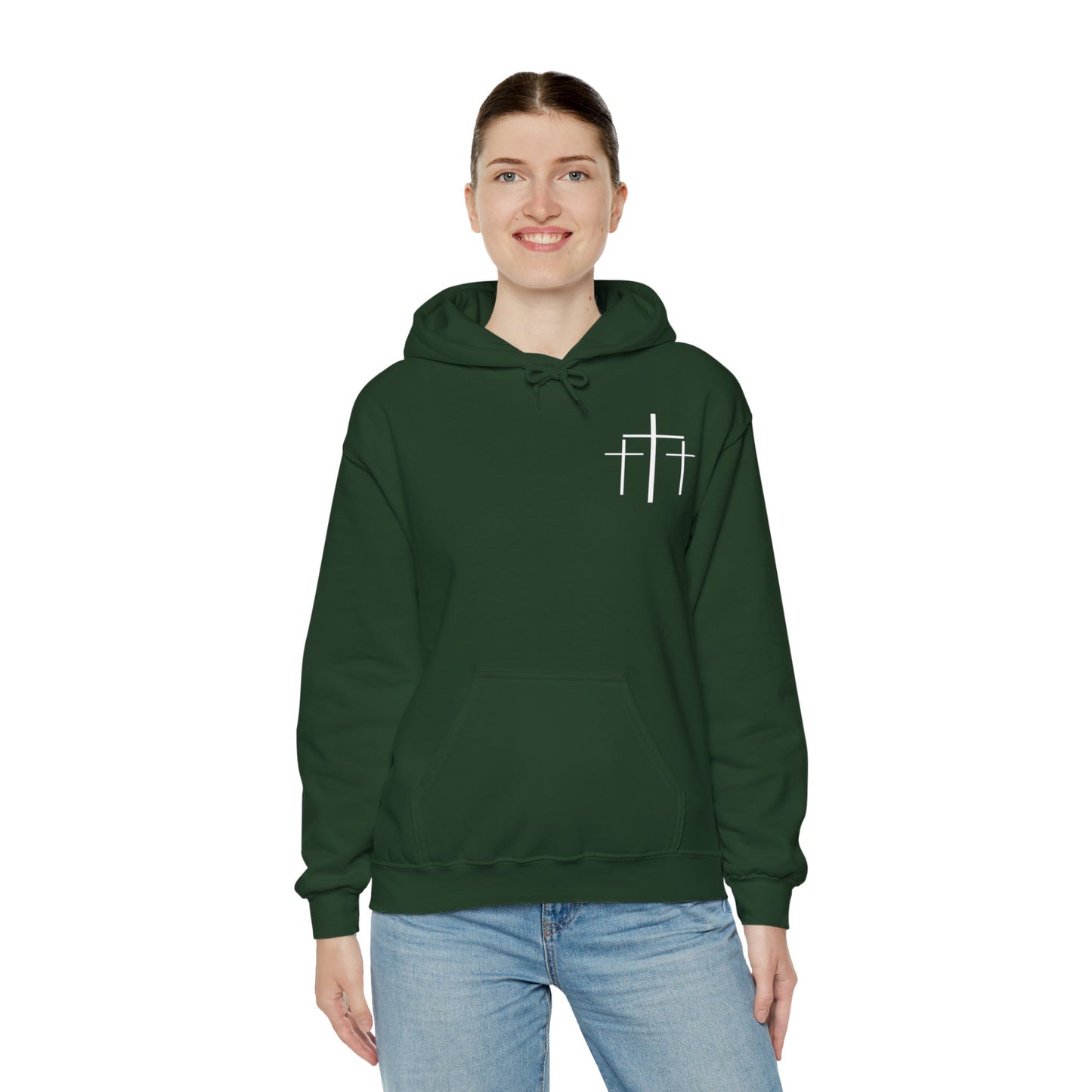 Faith Over Fear 3 Crosses  Unisex Christian Hooded Pullover Sweatshirt