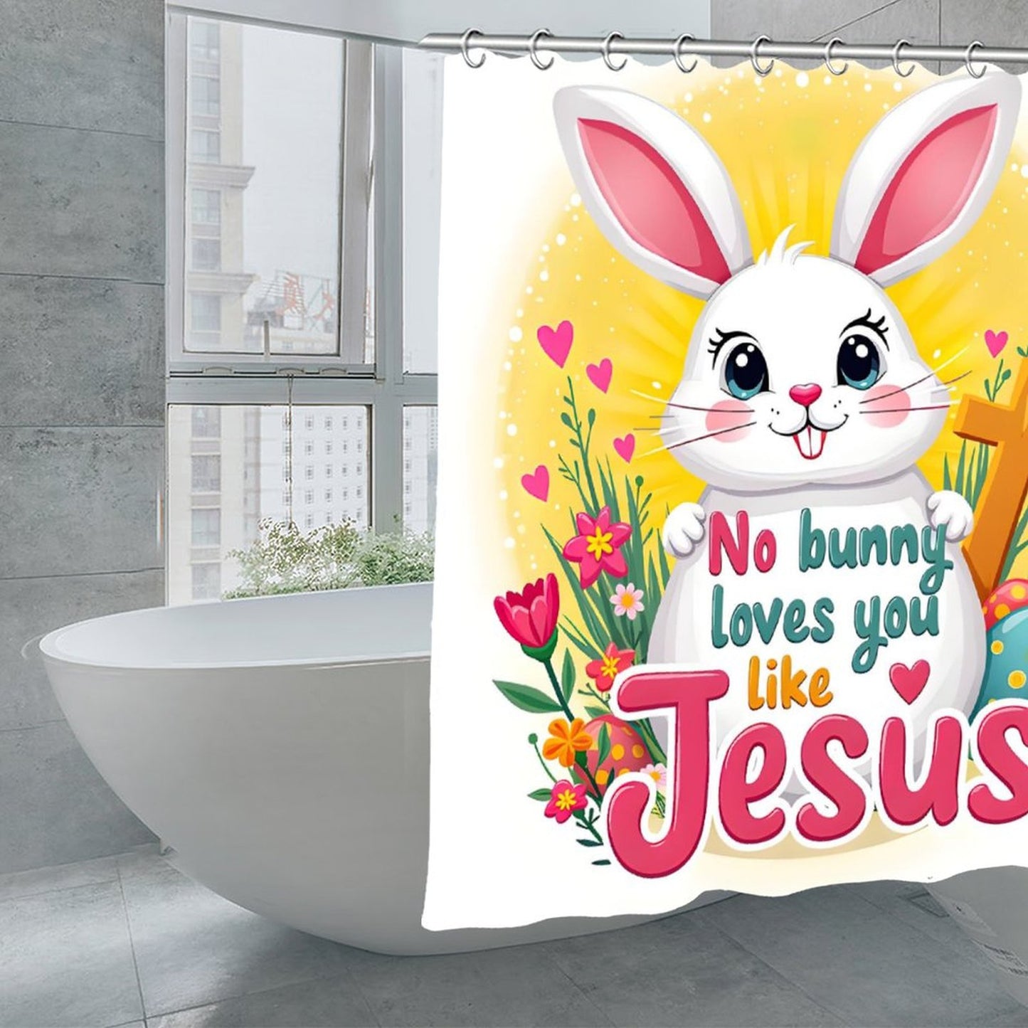 No Bunny Loves You Like Jesus Christian Waterproof Shower Curtain