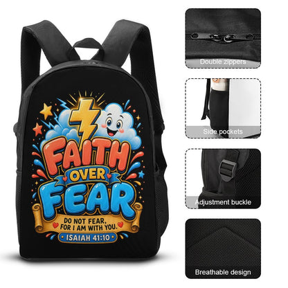 Faith Over Fear Christian 3 PCS Bag Set (Backpack, Lunch Bag and Pencil Case) - ClaimedbyGodDesigns