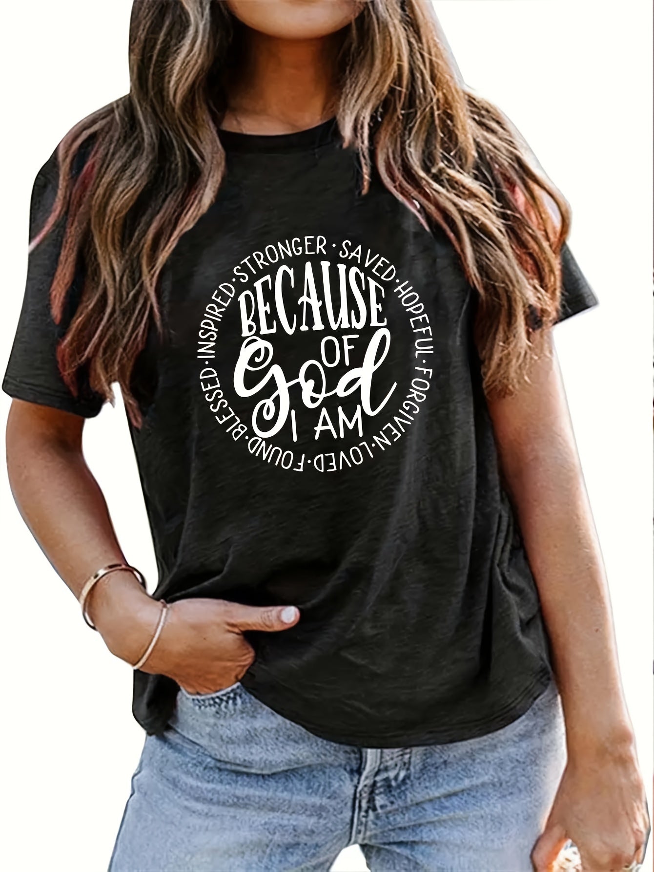 Because Of God I Am Women's Christian T-shirt claimedbygoddesigns